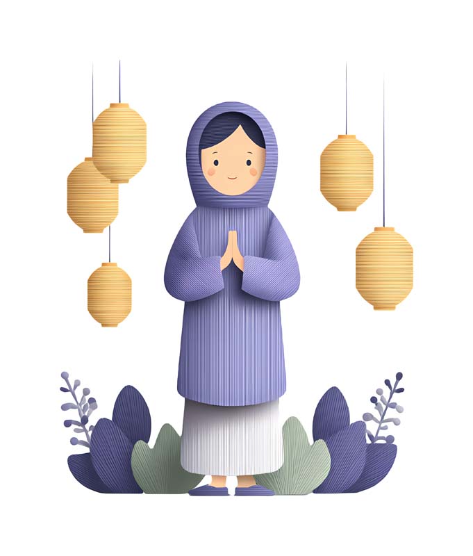 دانلود طرح زیبای گرافیکی خانم محجبه با لباس بنفش