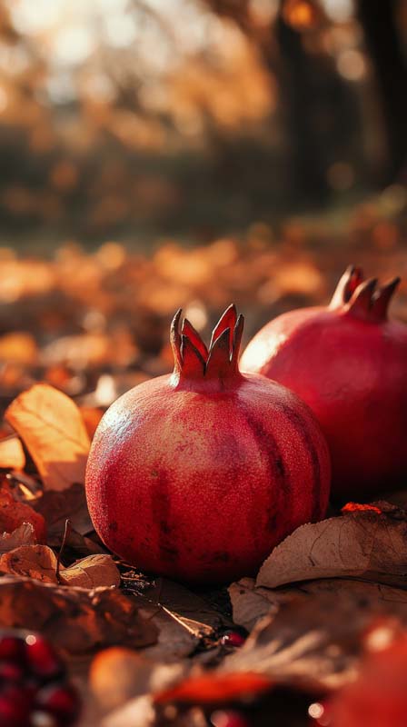 تصویر بسیار زیبای انار و برگ خشک