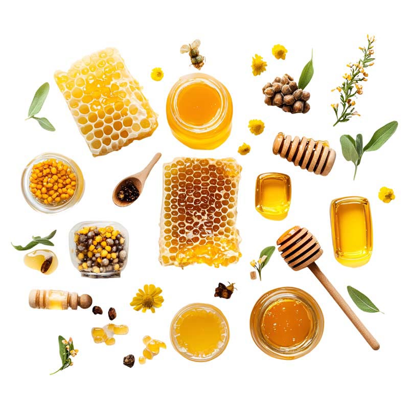 طرح دوربری شده از عسل در انواع ظرف