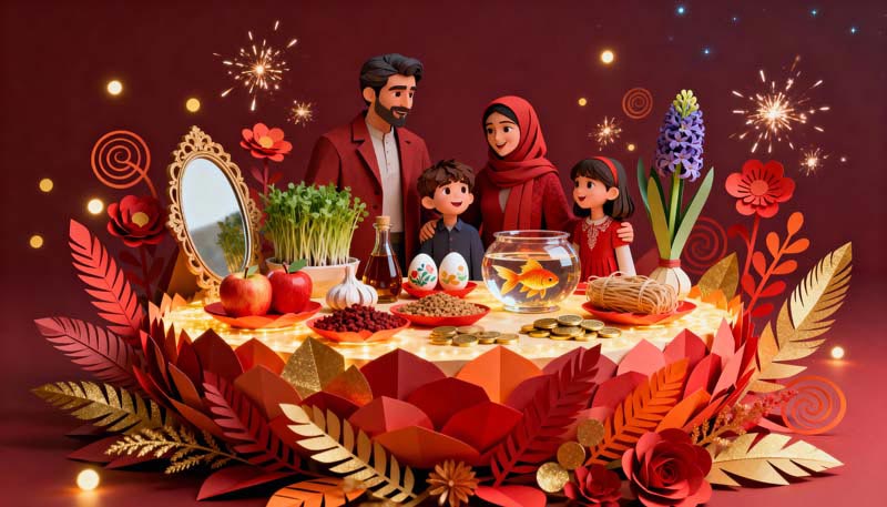 دانلود تصویر گرافیکی سفره هفت سین قرمز رنگ