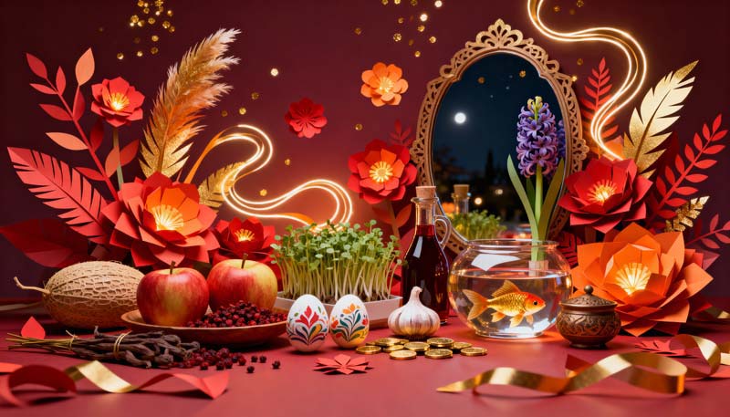 دانلود تصویر گرافیکی سفره هفت سین قرمز لوکس