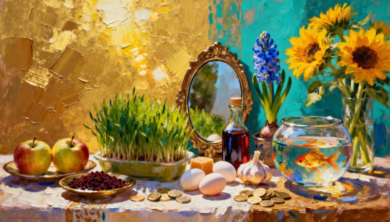 دانلود تصویر گرافیکی سفره هفت سین طلایی