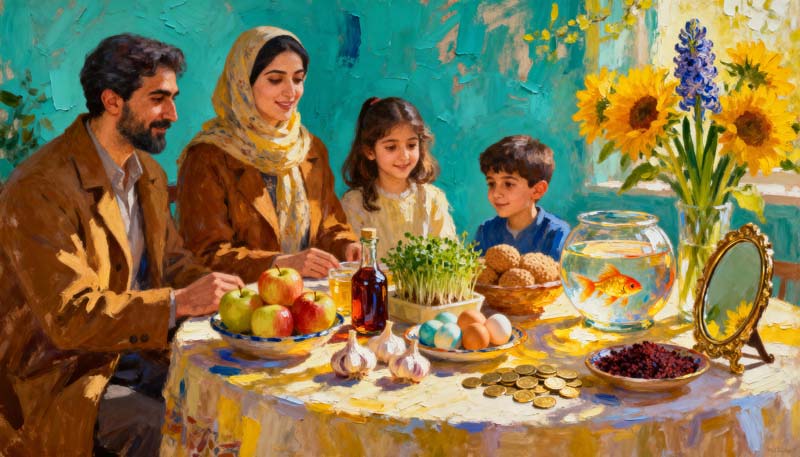 دانلود تصویر گرافیکی سفره هفت سین طلایی خانوادگی