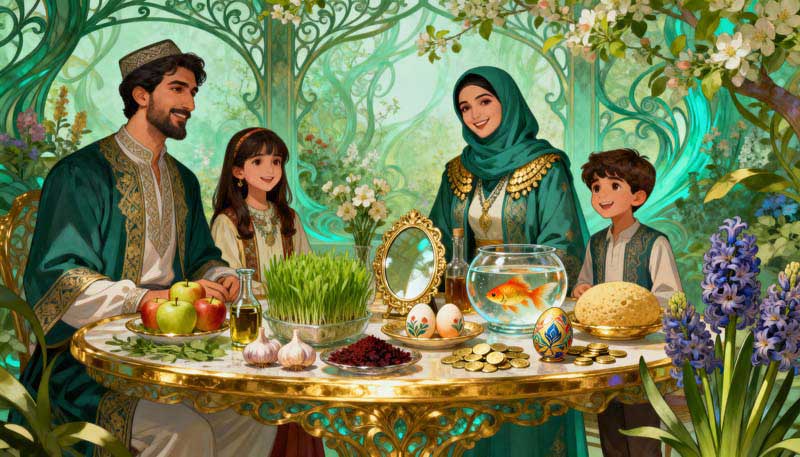 دانلود عکس گرافیکی سفره عید نوروز سبز خانوادگی