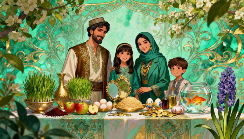دانلود عکس گرافیکی سفره عید نوروز با خانواده شاد