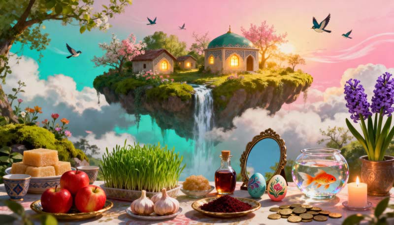 عکس گرافیکی سفره تحویل سال نو زیبا