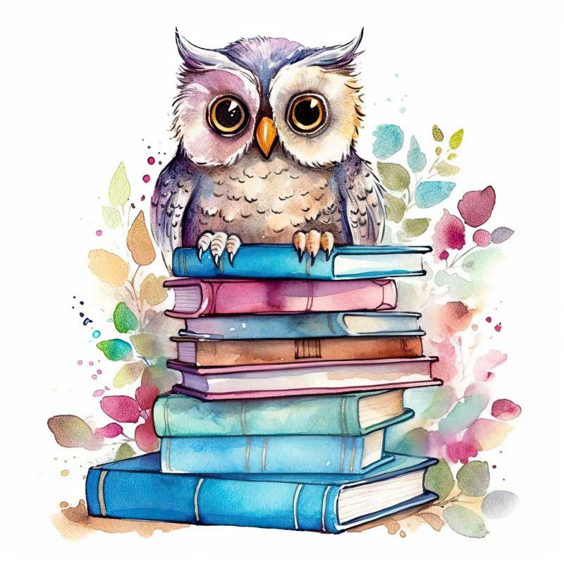 تصویر لارج فرمت از کتابها و جغد دانا
