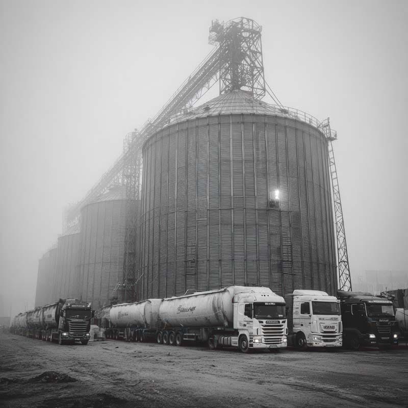 تصویر از کامیون های تانکر کنار سیلو