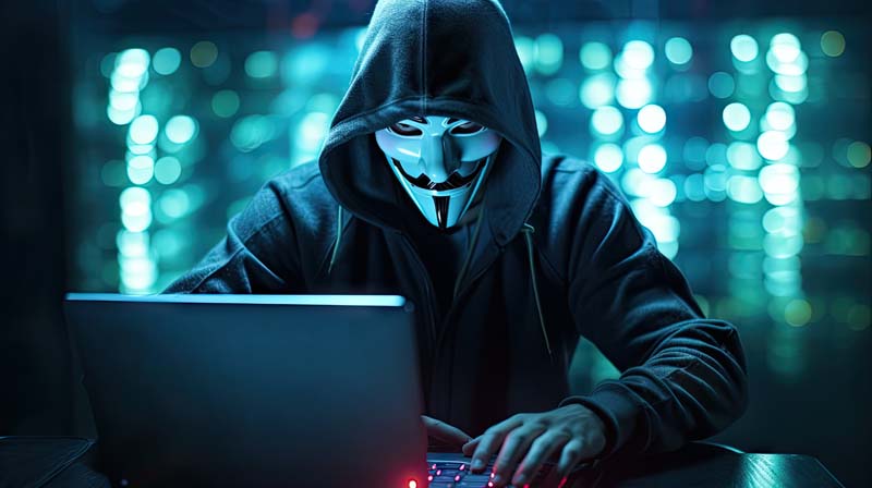 تصویر با کیفیت هکر با ماسک کمدی سفید