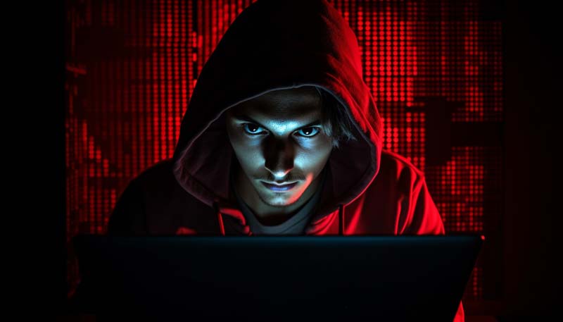تصویر با کیفیت هکر جوان با نور قرمز