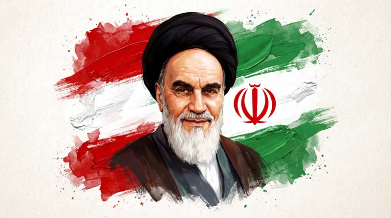 تصویر حضرت آیت الله خمینی و پرچم ایران
