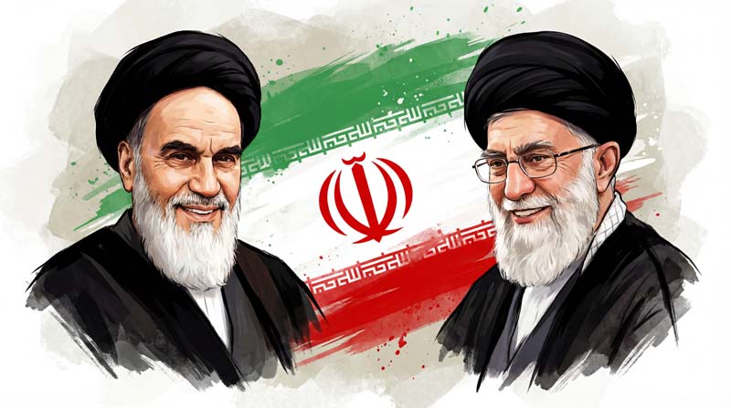 تصویر حضرت امام خمینی و رهبر انقلاب با پرچم ایران