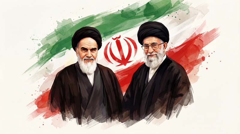 تصویر حضرت امام خمینی و حضرت خامنه ای و پرچم ایران