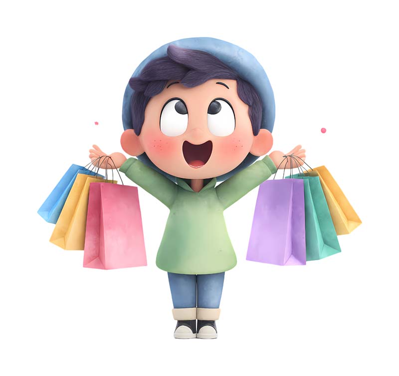 دانلود طرح پسر کارتونی با ساک خرید