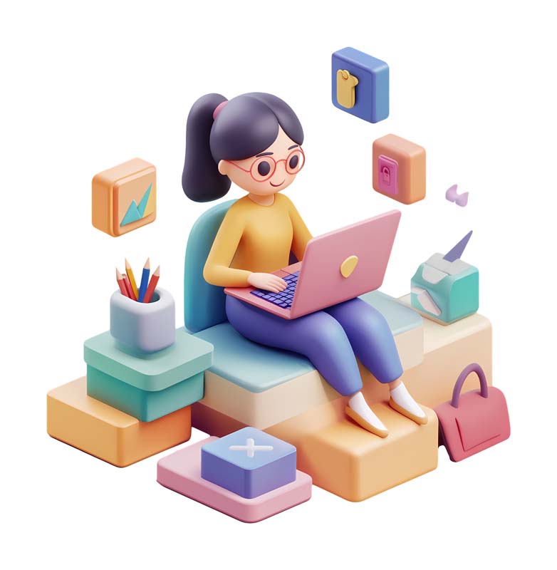 دانلود طرح خانم کارتونی در حال کار با لپ تاپ