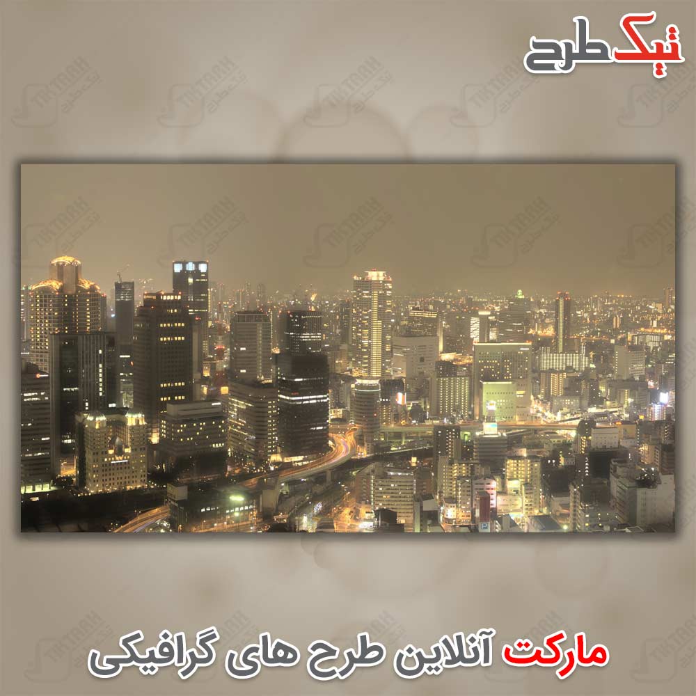 عکس لارج فرمت نمای شهر در شب نورانی