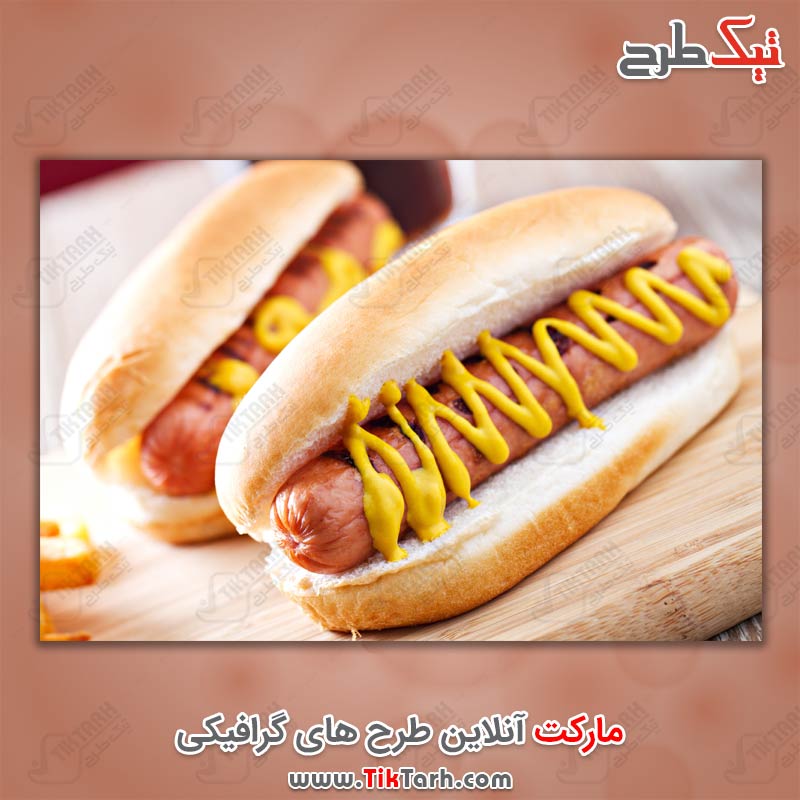 عکس با کیفیت ساندویچ هات داگ با سس زرد
