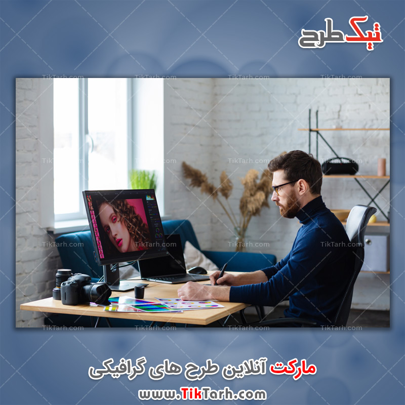 دانلود تصویر با کیفیت طراحی پرتره با لپ تاپ