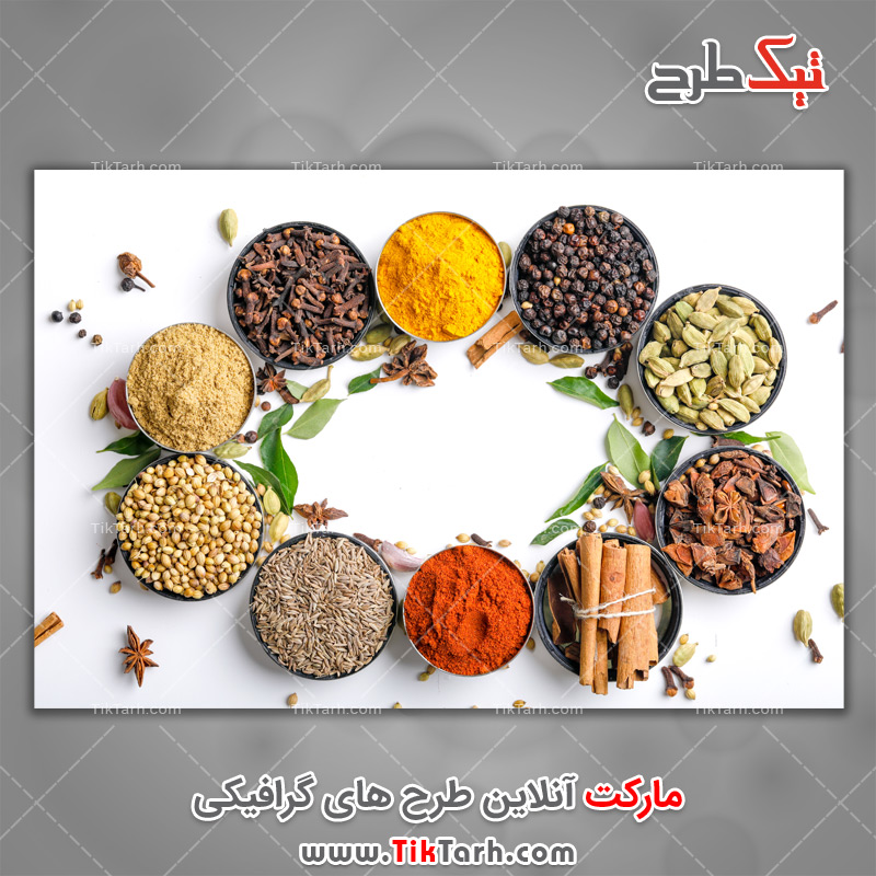 دانلود تصویر با کیفیت ادویه جات روی میز از نمای بالا