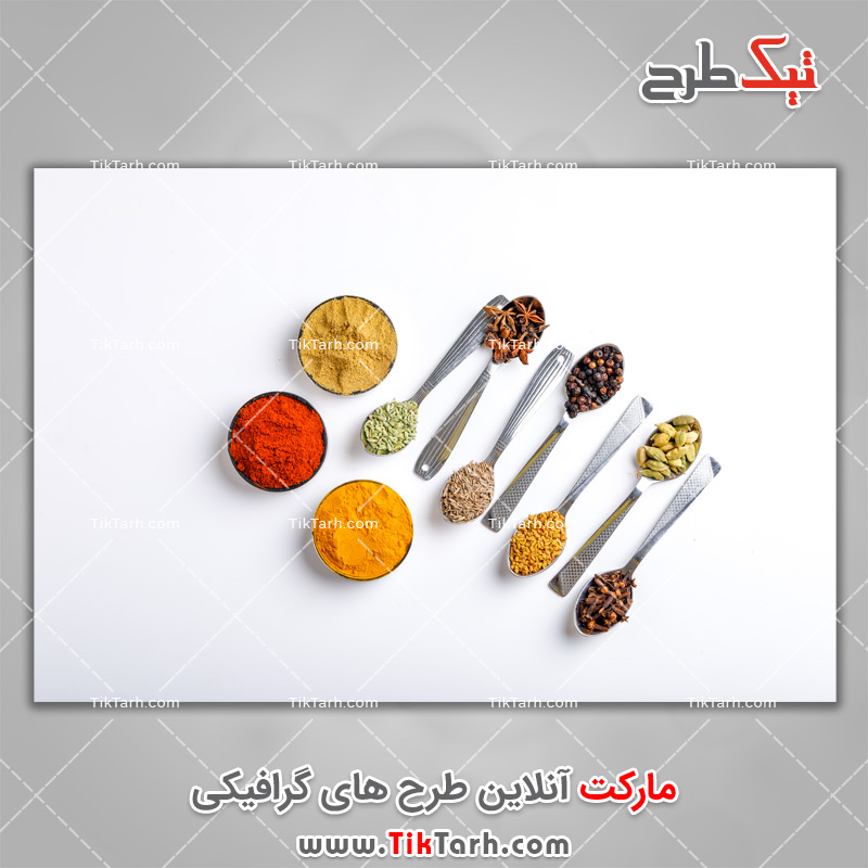 دانلود تصویر با کیفیت انواع ادویه در قاشق و کاسه