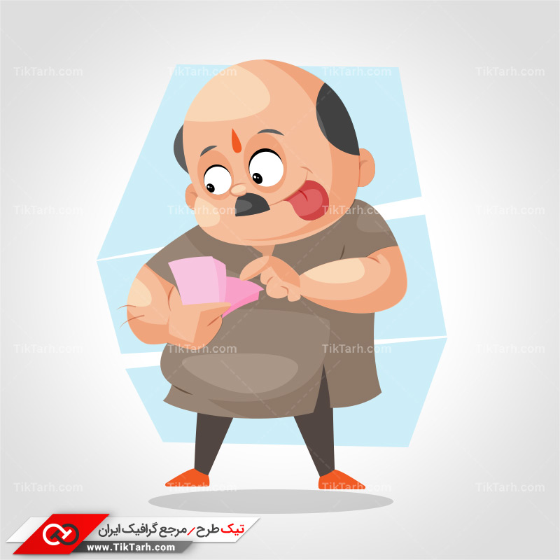 دانلود طرح لایه باز مرد در حال شمردن اسکناس کارتونی