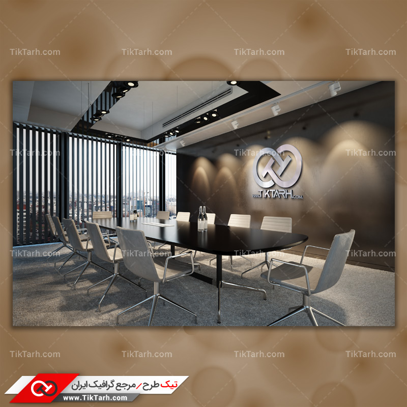 دانلود طرح لایه باز موکاپ لوگو در اتاق اداری
