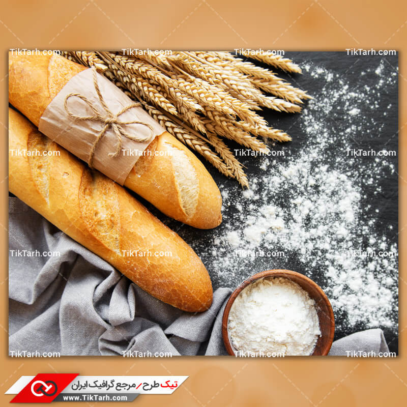 دانلود تصویر با کیفیت نان باگت فرانسوی و گندم