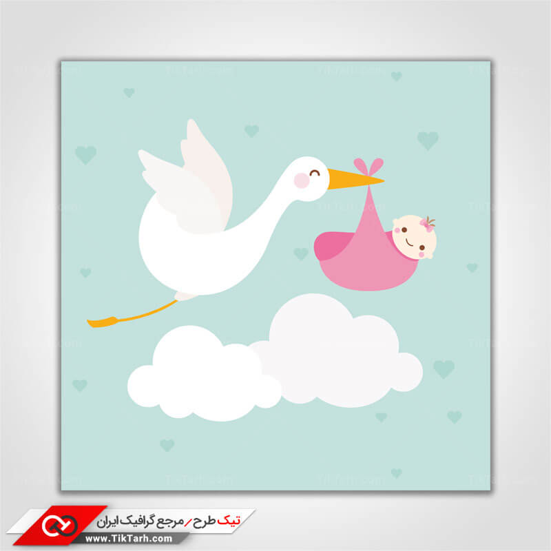 پس زمینه طراحی با طرح پرنده و نوزاد