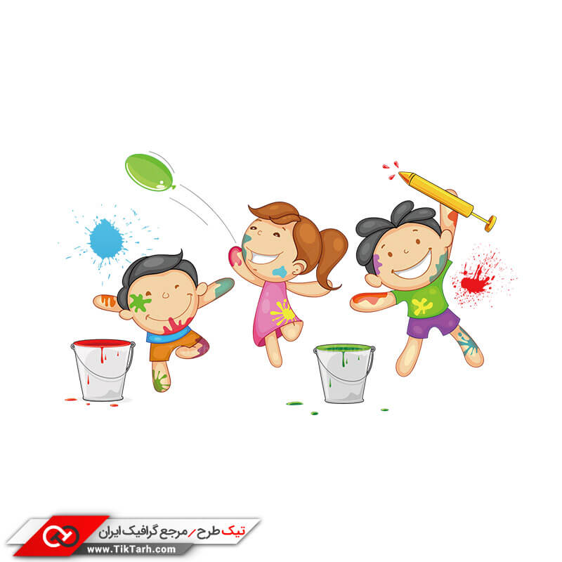 کلیپ آرت بچه ها در حال بازی کردن با رنگ