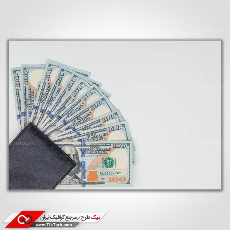 تصویر با کیفیت اسکناس های 100 دلاری و کیف پول