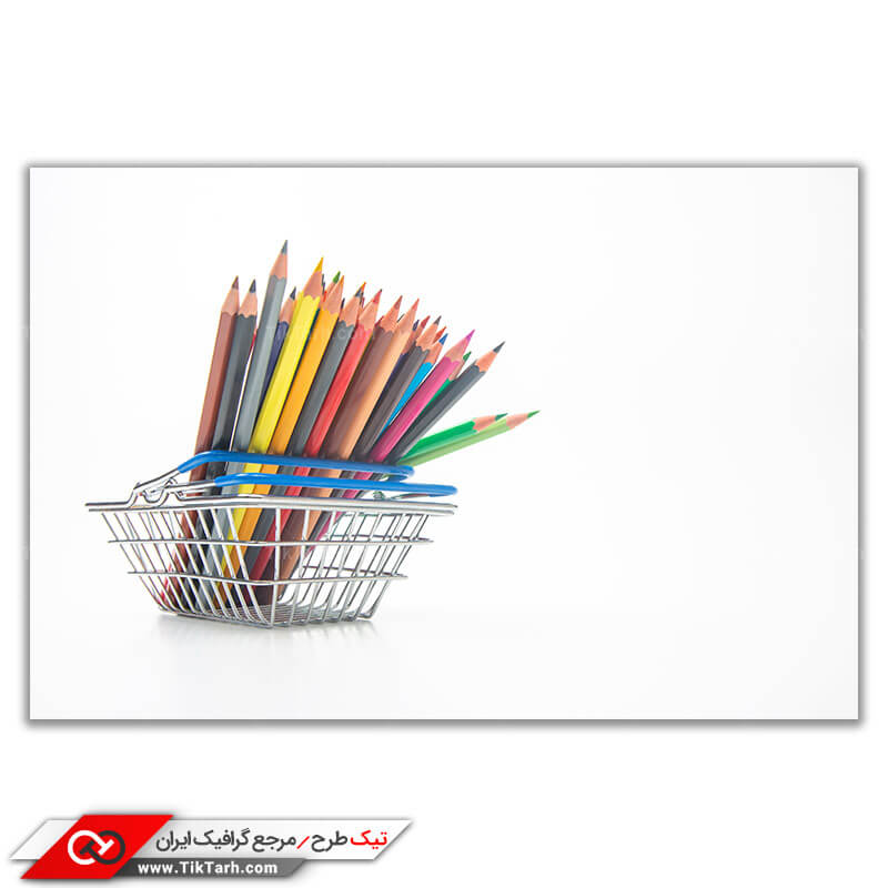 تصویر با کیفیت مداد رنگی و سبد خرید