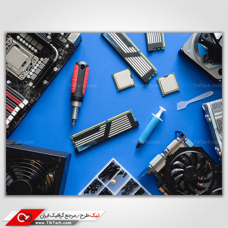 تصویر باکیفیت ابزار و اجزای داخلی کامپیوتر