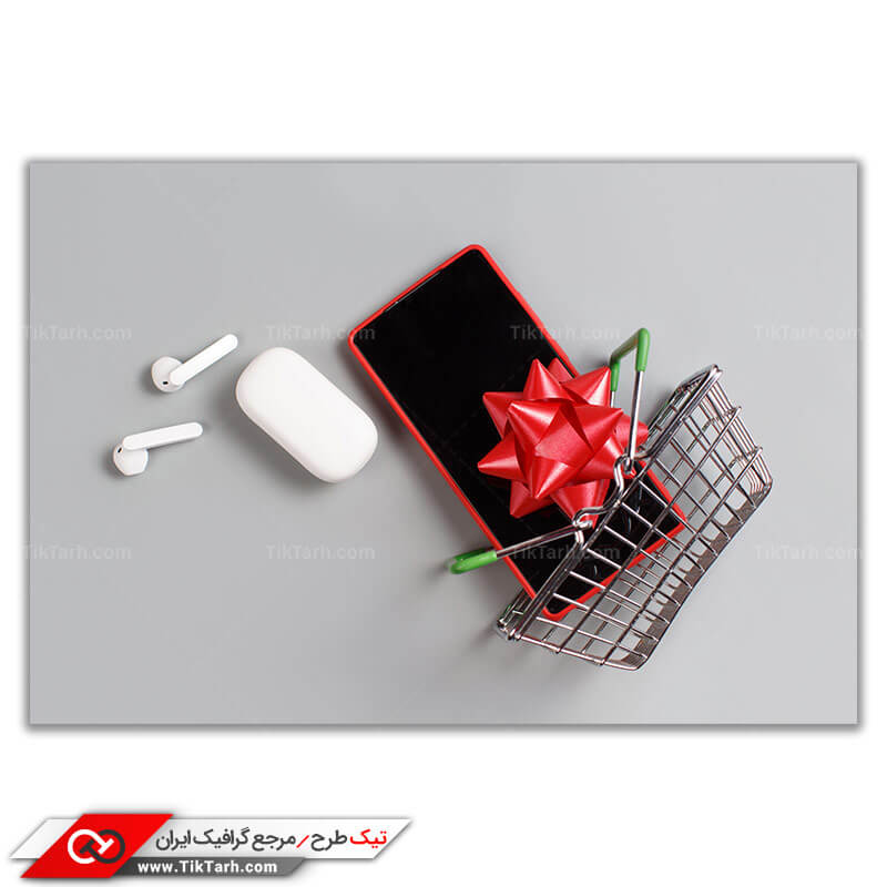 تصویر باکیفیت سبد خرید گوشی اندروید و هندزفری بی سیم