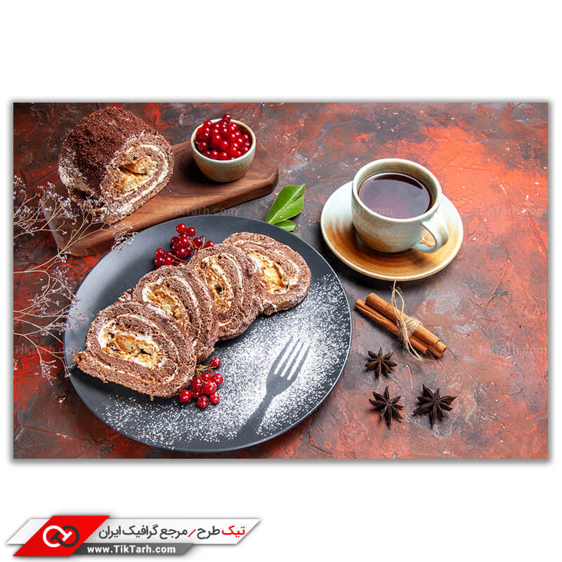 تصویر شیرینی رولت خامه ای و چای
