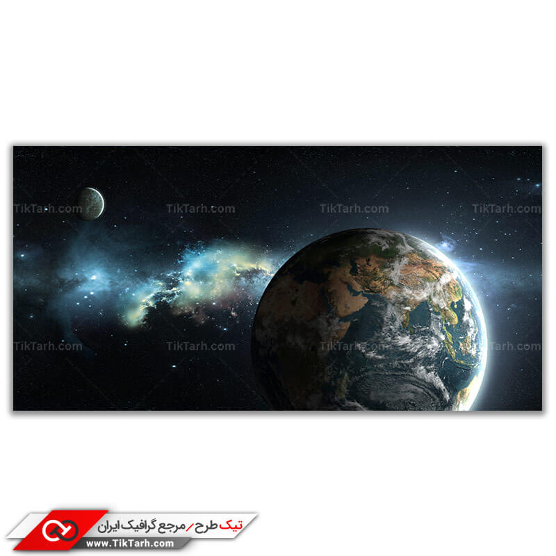 تصویر گرافیکی کره زمین و کره ماه