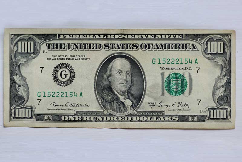 دانلود تصویر اسکناس 100 دلاری از نمای بالا