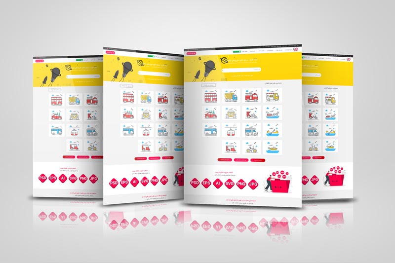 دانلود طرح موکاپ چهار عدد صفحه وب سایت کنار هم