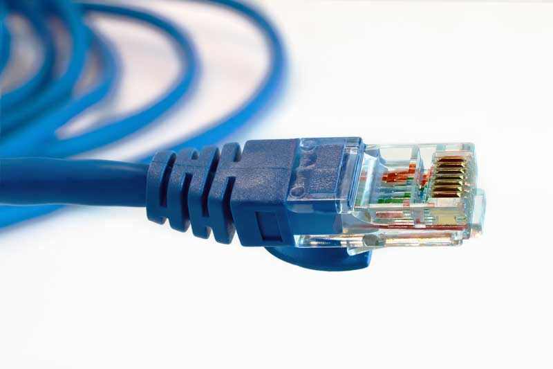 عکس با کیفیت از کابل شبکه به رنگ آبی
