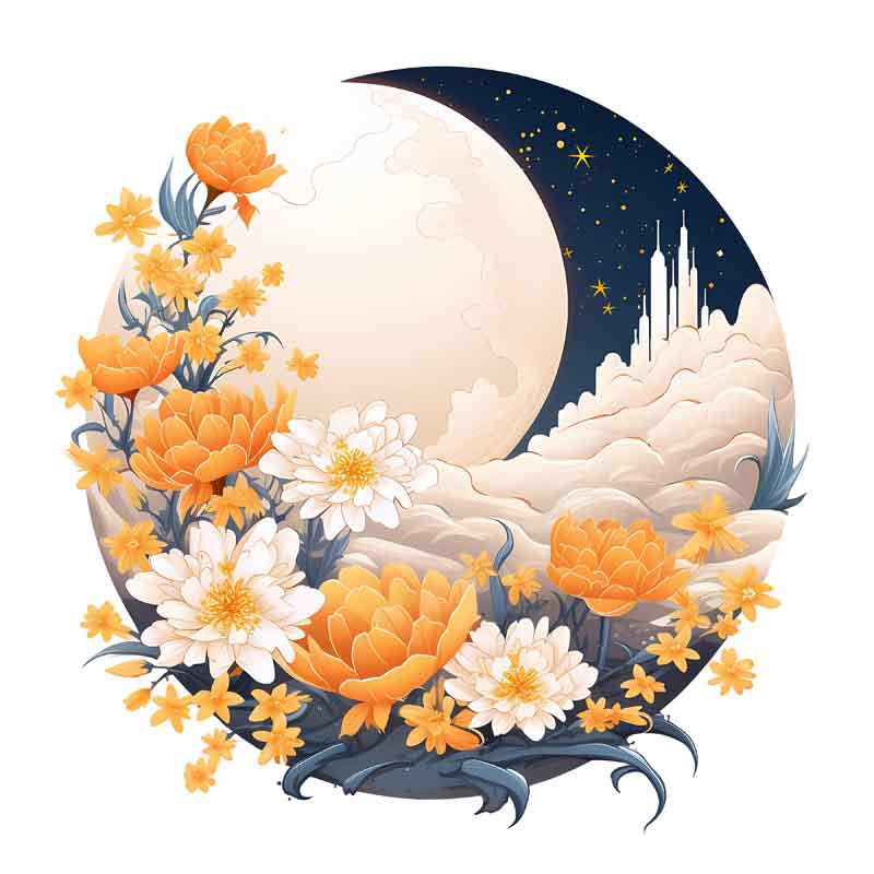 دانلود طرح ماه و گل های نارنجی