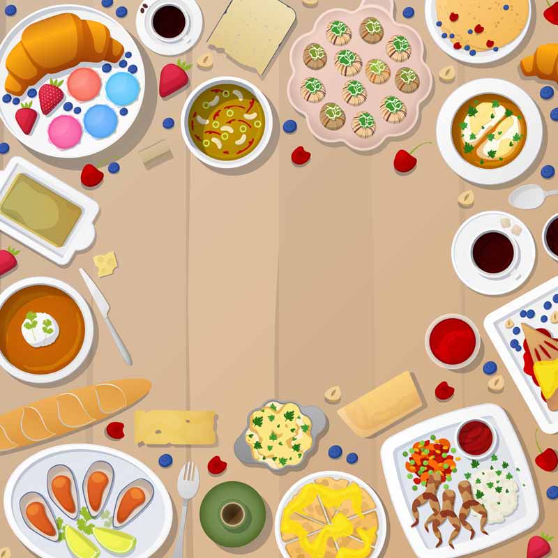 طرح لایه باز پس زمینه انواع غذا