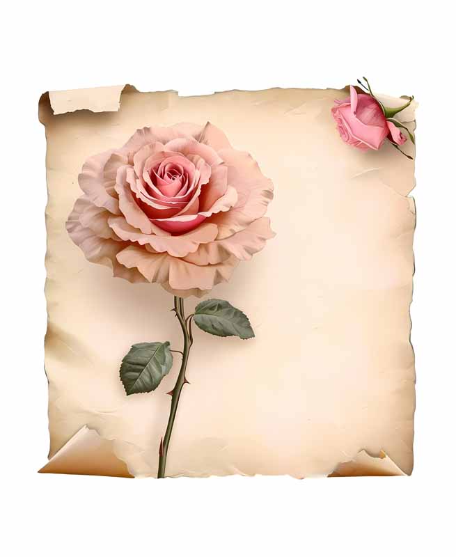 طرح کادر نوشته کاغذ کهنه با شاخه گل رز