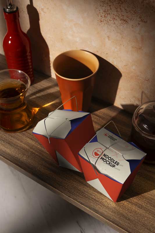 طرح موکاپ جعبه هی مقوایی دسته دار